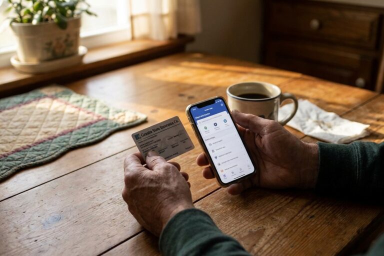 Parent's hands holding Aetna insurance card and phone while researching detox coverage options